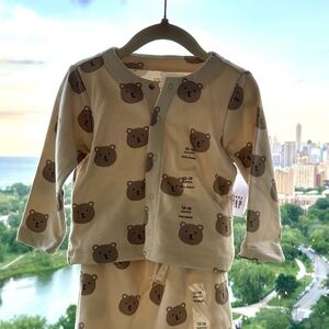 NWT Baby Gap Teddy Bear Matching Set 12–18M | Cream & Taupe Sweatshirt Outfit